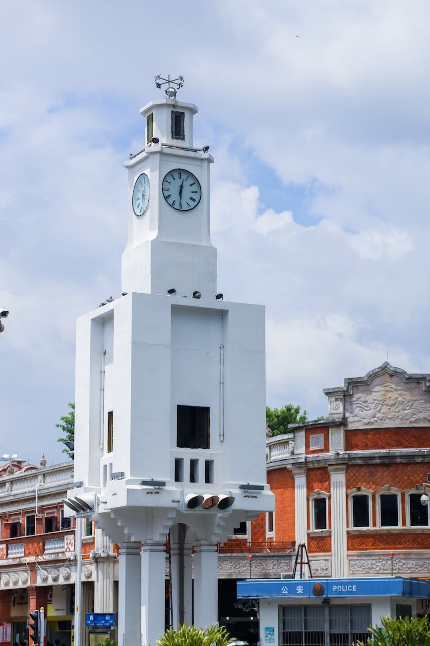 birch memorial clock tower in low angle shot